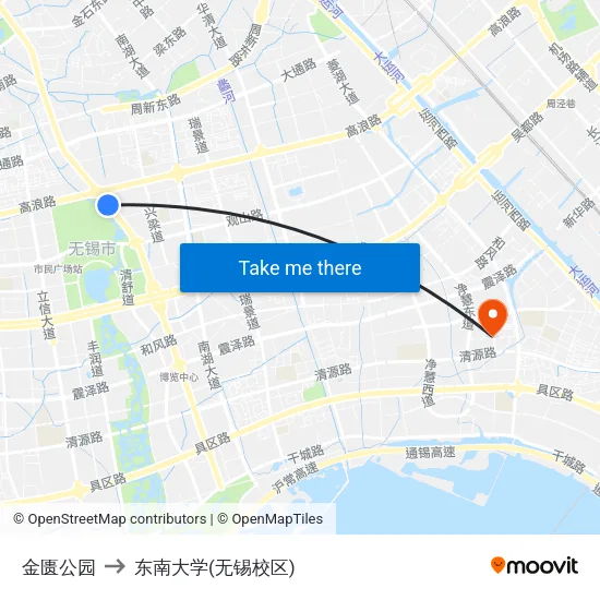 金匮公园 to 东南大学(无锡校区) map