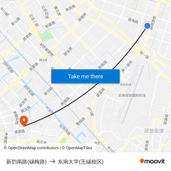 新韵南路(锡梅路) to 东南大学(无锡校区) map