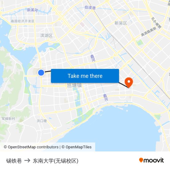 锡铁巷 to 东南大学(无锡校区) map