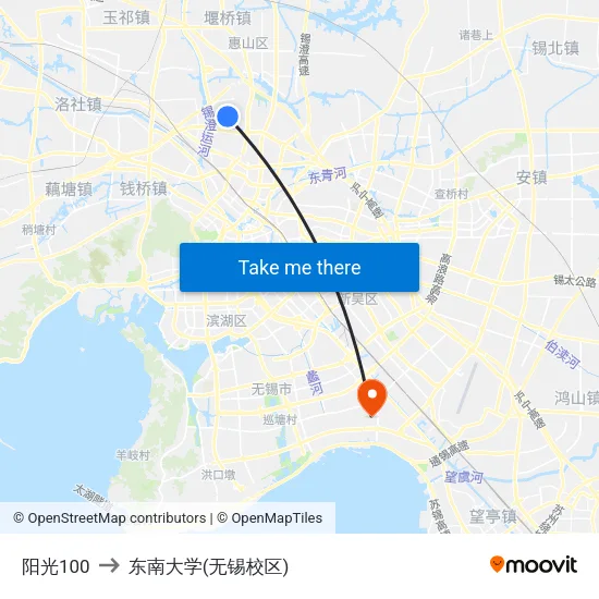阳光100 to 东南大学(无锡校区) map