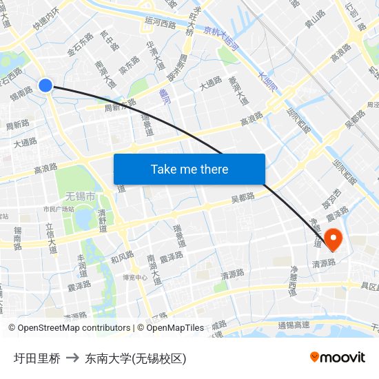 圩田里桥 to 东南大学(无锡校区) map