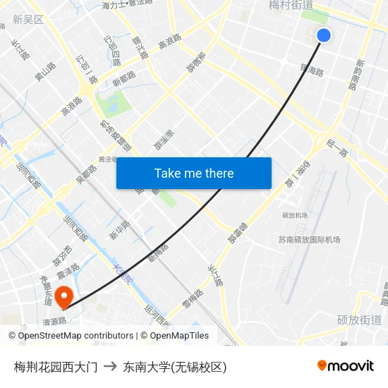 梅荆花园西大门 to 东南大学(无锡校区) map