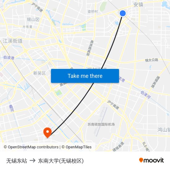 无锡东站 to 东南大学(无锡校区) map