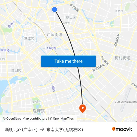 新明北路(广南路) to 东南大学(无锡校区) map