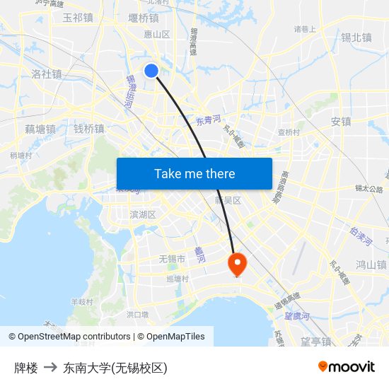 牌楼 to 东南大学(无锡校区) map