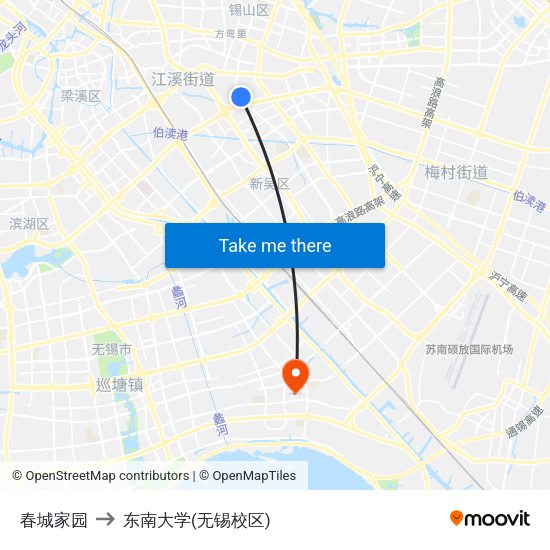 春城家园 to 东南大学(无锡校区) map