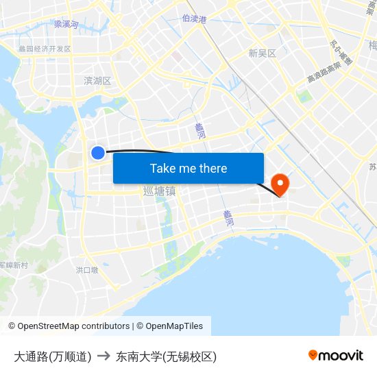 大通路(万顺道) to 东南大学(无锡校区) map