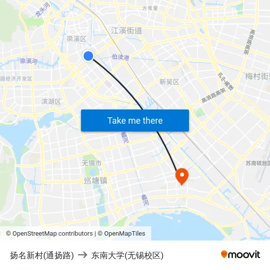 扬名新村(通扬路) to 东南大学(无锡校区) map