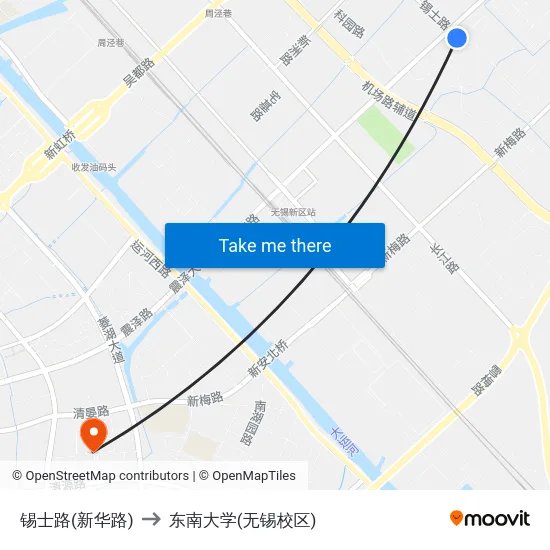 锡士路(新华路) to 东南大学(无锡校区) map