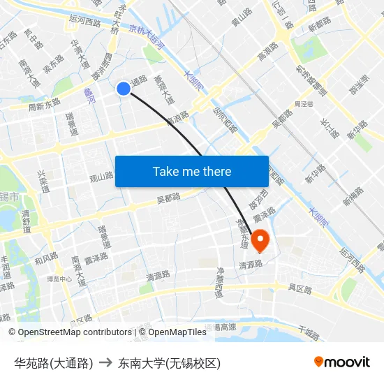 华苑路(大通路) to 东南大学(无锡校区) map