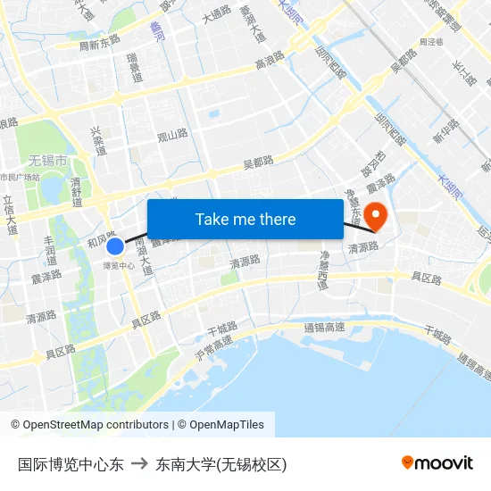 国际博览中心东 to 东南大学(无锡校区) map