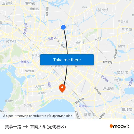 芙蓉一路 to 东南大学(无锡校区) map