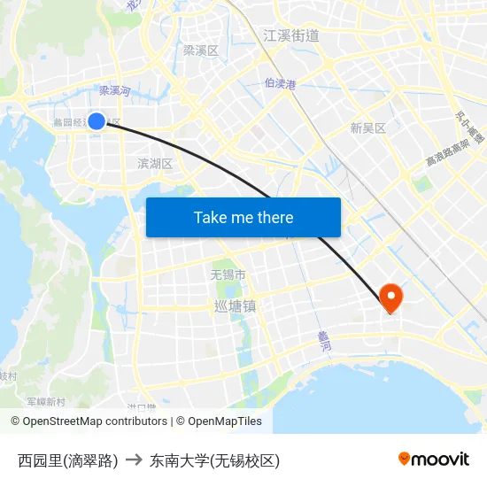 西园里(滴翠路) to 东南大学(无锡校区) map