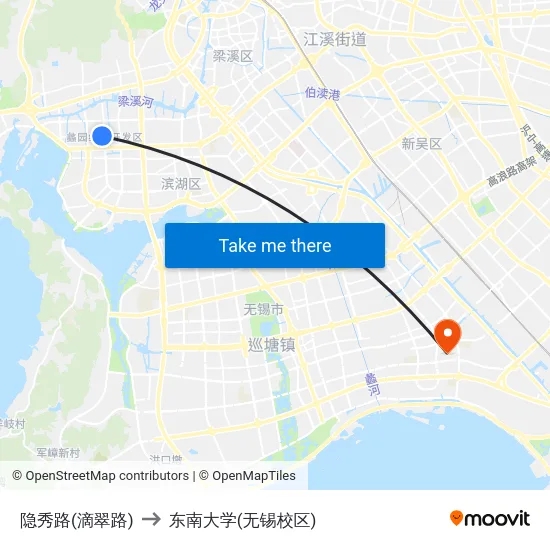 隐秀路(滴翠路) to 东南大学(无锡校区) map