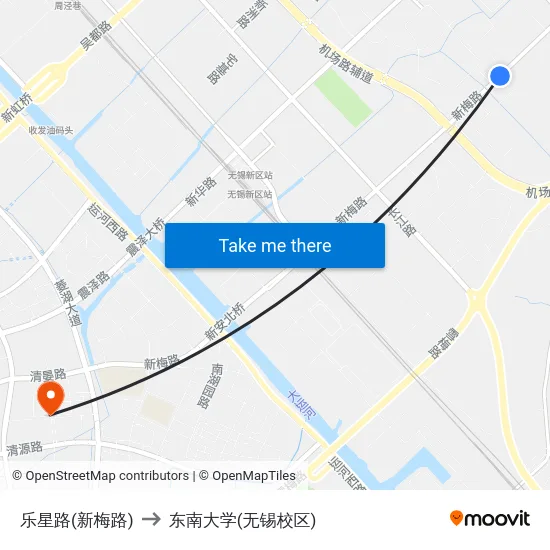 乐星路(新梅路) to 东南大学(无锡校区) map