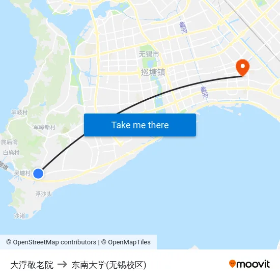 大浮敬老院 to 东南大学(无锡校区) map
