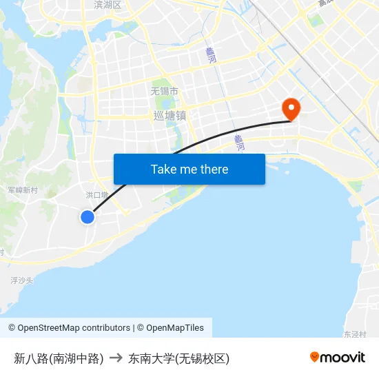 新八路(南湖中路) to 东南大学(无锡校区) map
