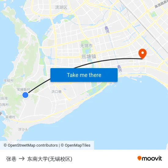 张巷 to 东南大学(无锡校区) map