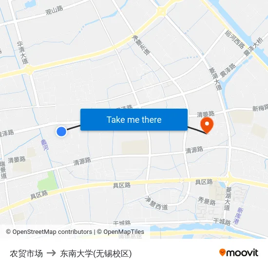 农贸市场 to 东南大学(无锡校区) map