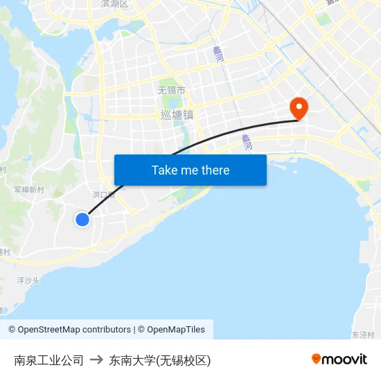 南泉工业公司 to 东南大学(无锡校区) map