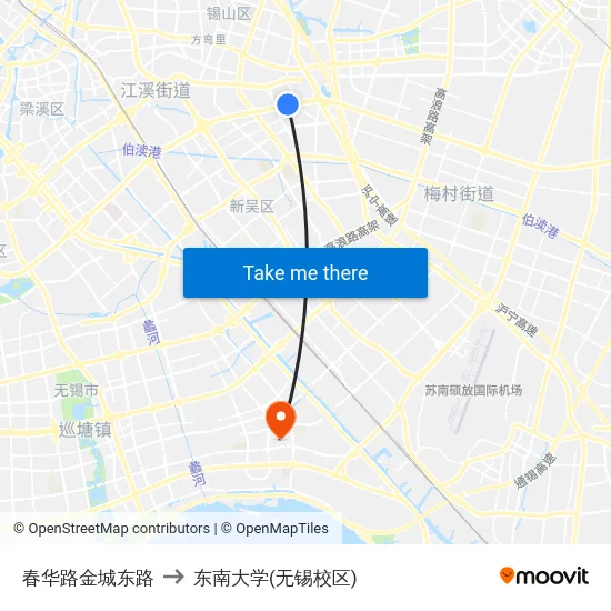 春华路金城东路 to 东南大学(无锡校区) map