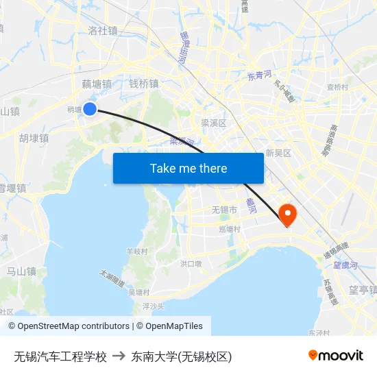 无锡汽车工程学校 to 东南大学(无锡校区) map
