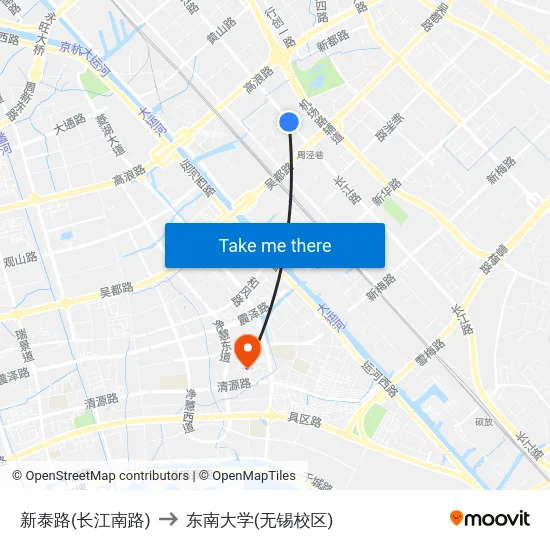 新泰路(长江南路) to 东南大学(无锡校区) map