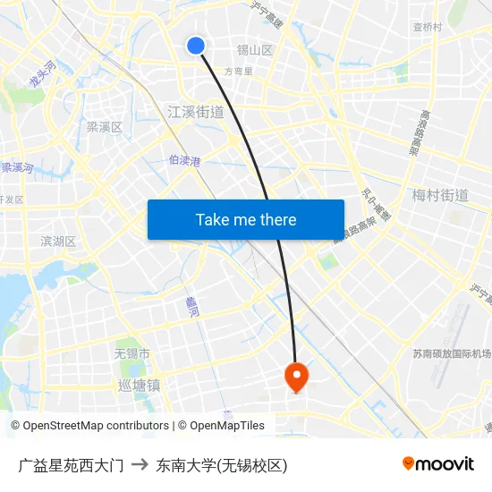 广益星苑西大门 to 东南大学(无锡校区) map