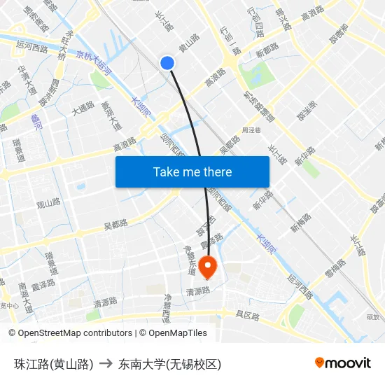 珠江路(黄山路) to 东南大学(无锡校区) map