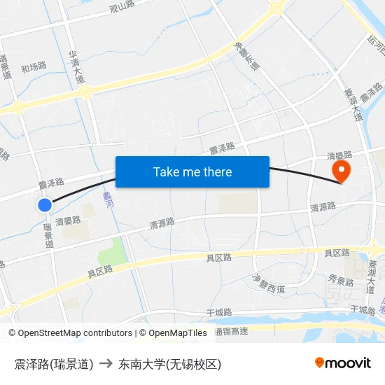 震泽路(瑞景道) to 东南大学(无锡校区) map