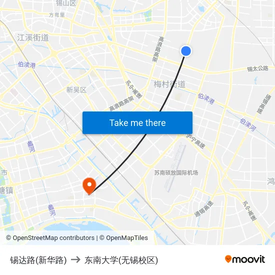 锡达路(新华路) to 东南大学(无锡校区) map