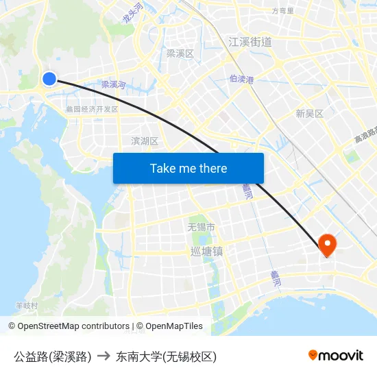 公益路(梁溪路) to 东南大学(无锡校区) map