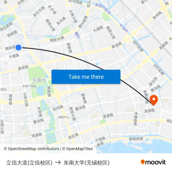立信大道(立信校区) to 东南大学(无锡校区) map
