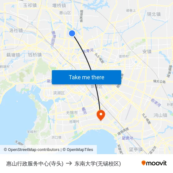 惠山行政服务中心(寺头) to 东南大学(无锡校区) map