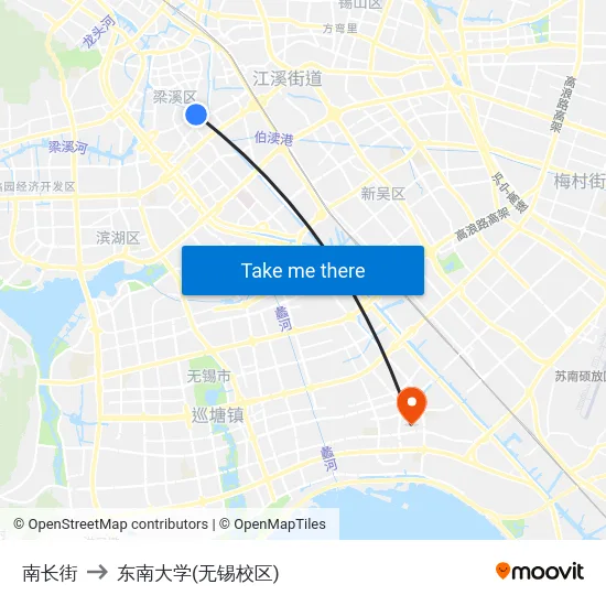 南长街 to 东南大学(无锡校区) map