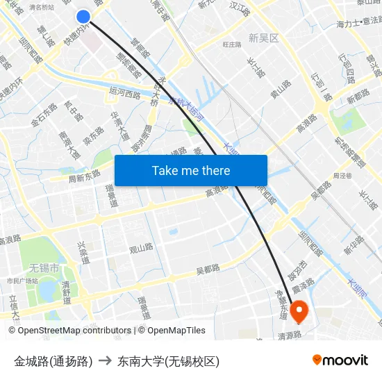 金城路(通扬路) to 东南大学(无锡校区) map