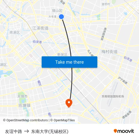 友谊中路 to 东南大学(无锡校区) map