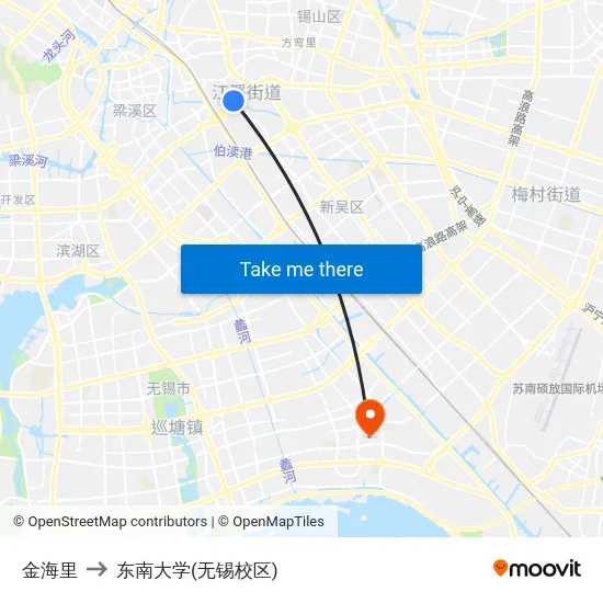 金海里 to 东南大学(无锡校区) map
