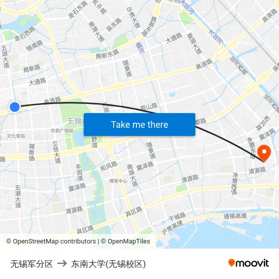 无锡军分区 to 东南大学(无锡校区) map