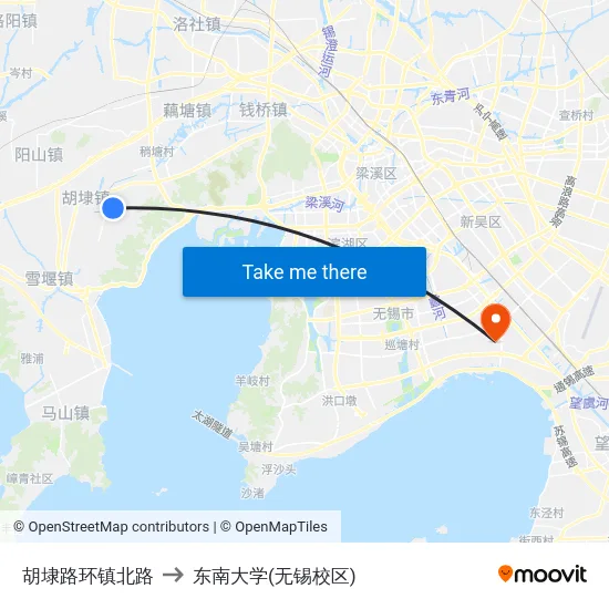 胡埭路环镇北路 to 东南大学(无锡校区) map