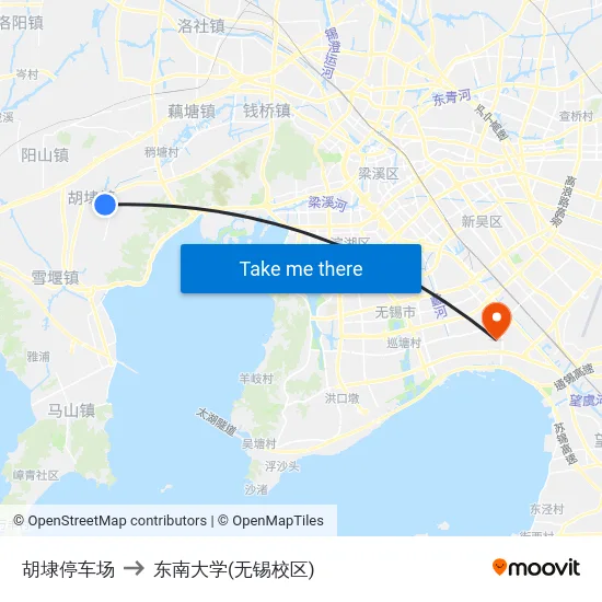 胡埭停车场 to 东南大学(无锡校区) map