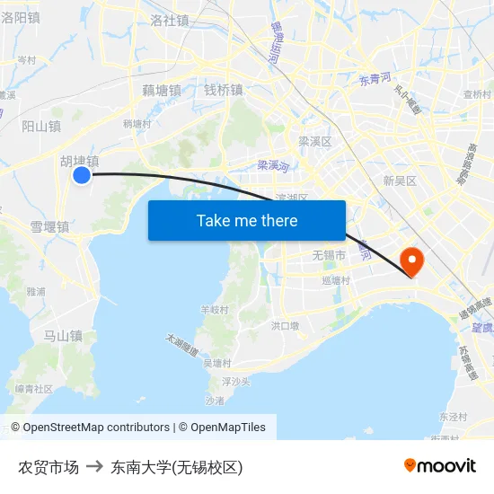 农贸市场 to 东南大学(无锡校区) map