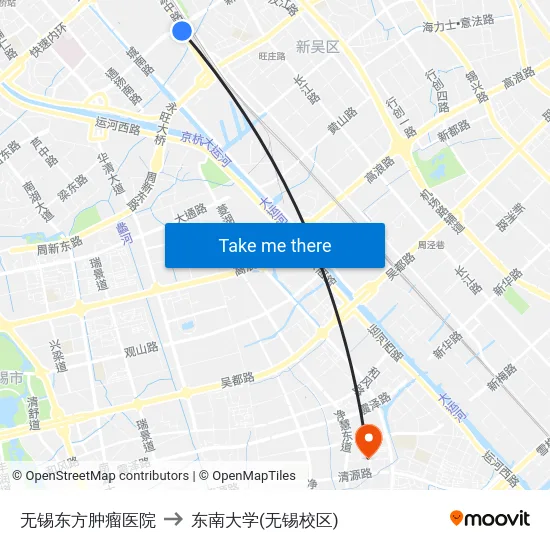 无锡东方肿瘤医院 to 东南大学(无锡校区) map