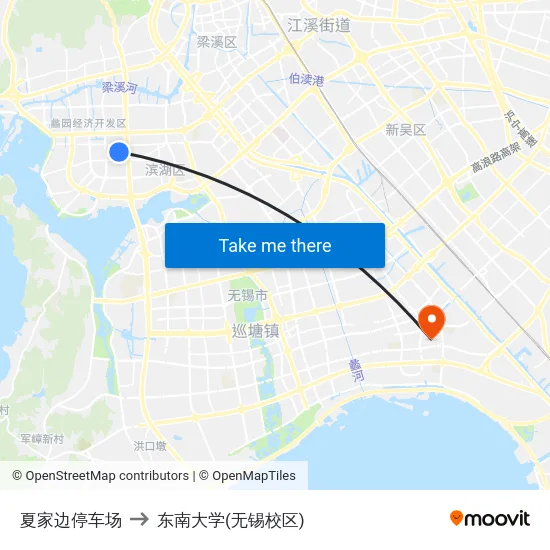 夏家边停车场 to 东南大学(无锡校区) map