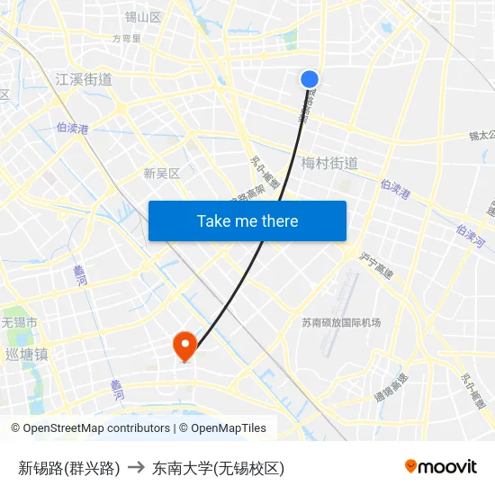 新锡路(群兴路) to 东南大学(无锡校区) map