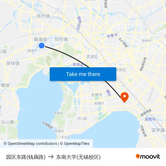 园区东路(钱藕路) to 东南大学(无锡校区) map