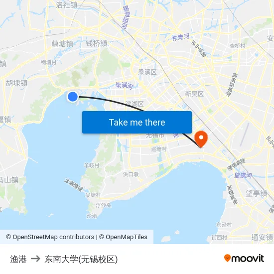 渔港 to 东南大学(无锡校区) map