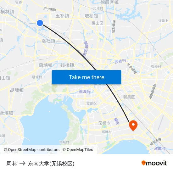 周巷 to 东南大学(无锡校区) map