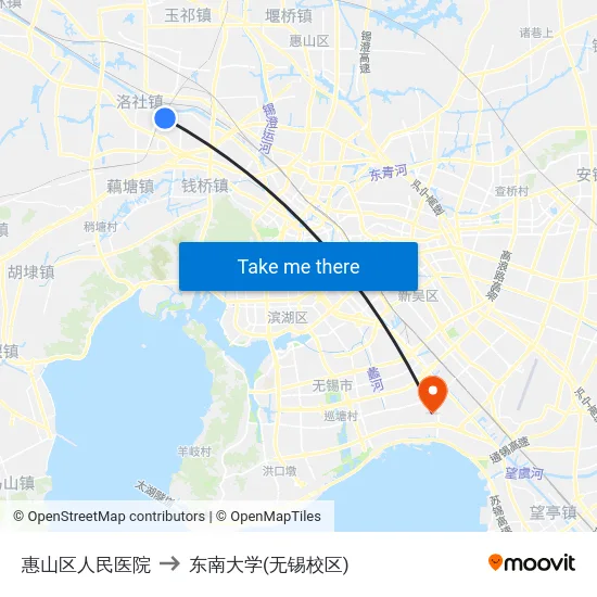 惠山区人民医院 to 东南大学(无锡校区) map