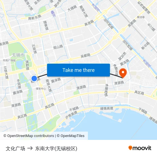 文化广场 to 东南大学(无锡校区) map